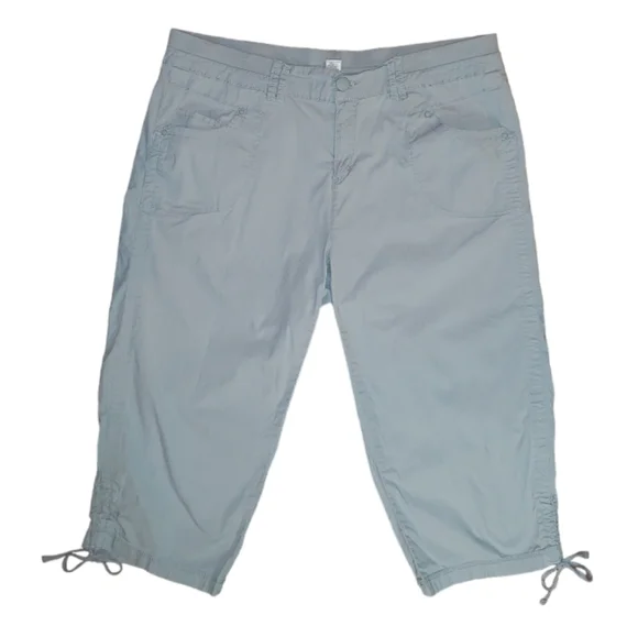 Avenue High Waist Elastic Waistband Drawstring Cinch Legs Gray Cropped Capris 16 - Picture 3 of 16